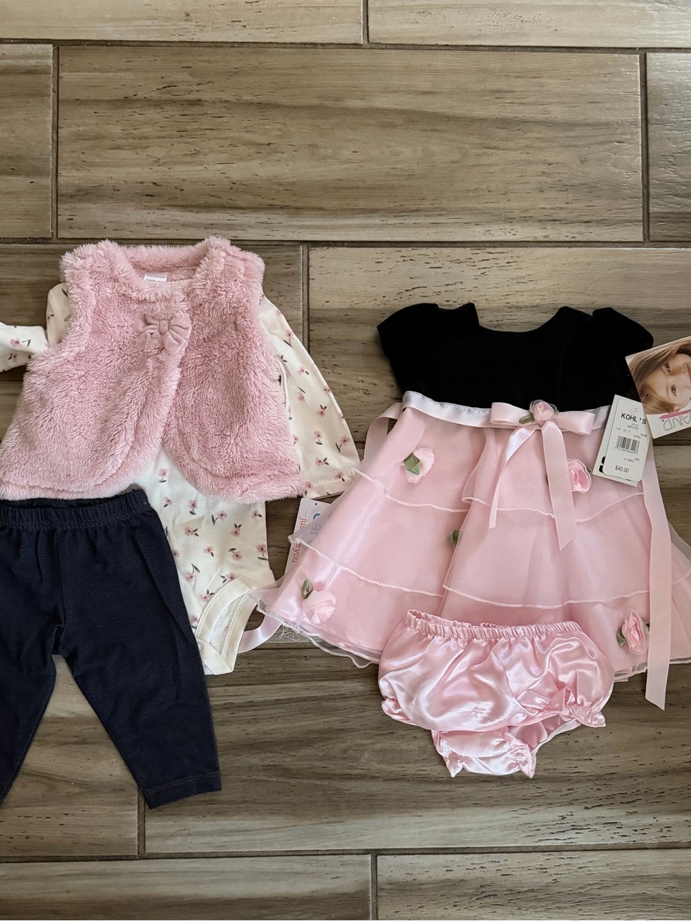 Kohl's Carters Black and Pink Baby Dress Set with Pink Vest & Bloomers